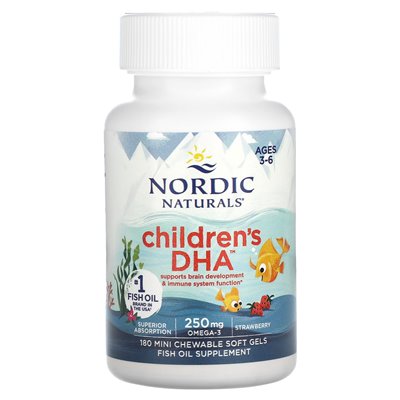 Nordic Naturals, Dziecięcy DHA, w wieku 3-6 lat, Strawberry, 180 Mini Miękkie żele do żucia