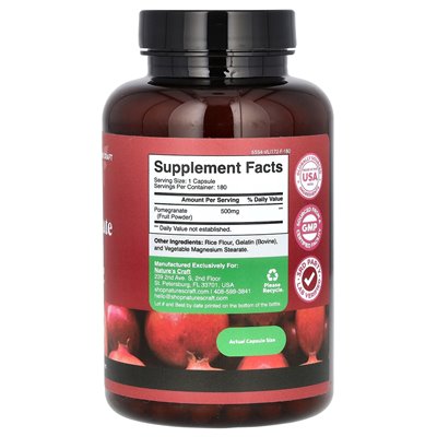 Nature's Craft, Ekstrakt Granatu, 500 mg, 180 kapsułek