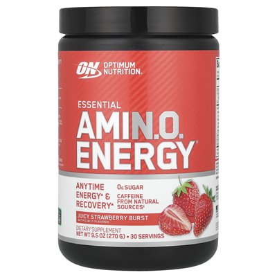 Optimum Nutrition, ESSENTIAL AMIN.O. ENERGY, Pyszny Smak Cytrynowo-Truskawkowy, 9,5 uncji (270 g)