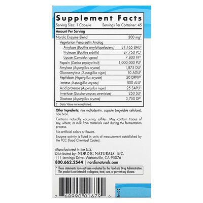 Nordic Naturals, Nordic Flora enzymy trawienne, 45 kapsułek