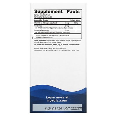 Nordic Naturals, Kompleks Witaminy E, 30 miękkich żeli Nordic Naturals, Kompleks Witaminy E, 30 miękkich żeli