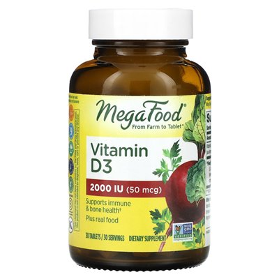 Megafood, witamina D3, 2000 IU (50 mcg), 30 tabletek