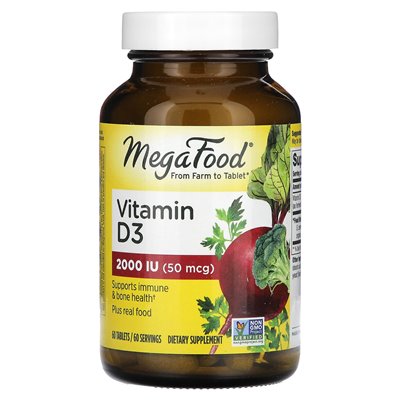 Megafood, witamina D3, 50 mcg (2000 IU), 60 tabletek