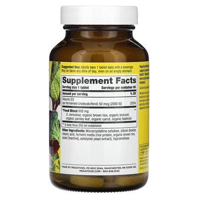 Megafood, Vitamin D3, 50 mcg (2000 IE), 60 Tabletten