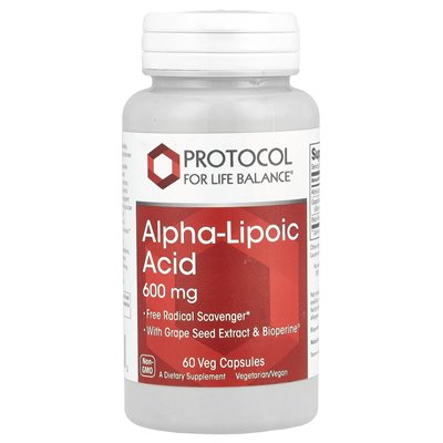 Protocol for Life Balance, Kwas Alfa-Liponowy, 600 mg, 60 Wegetariańskich Kapsułek