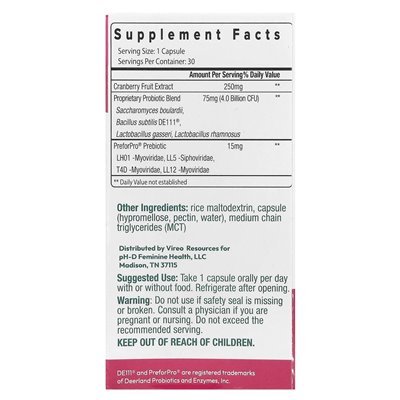 PH-D Women's Health, Women's Probiotics and Prebiotics with Cranberry, 30 Capsules