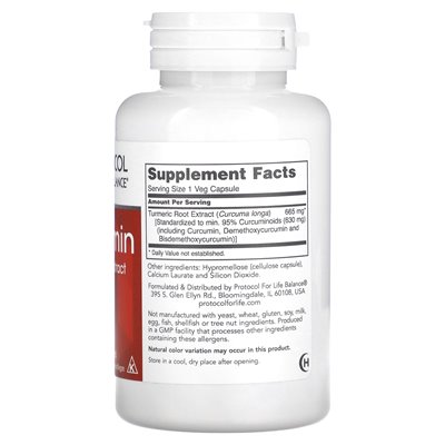Protokół równowagi życiowej, kurkumina, ekstrakt z korzenia kurkumy, 665 mg, 60 warzyw kapsułek