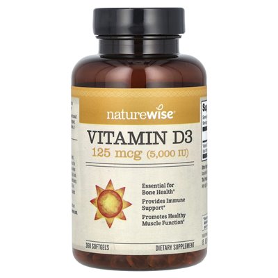 NatureWise, witamina D3, 125 mcg (5000 IU), 360 softgels NatureWise, witamina D3, 125 mcg (5000 IU), 360 softgels