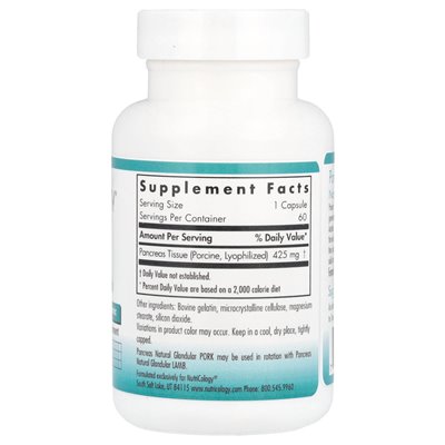 Nutricology, Bauchspeicheldrüse, natürliche Drüse (Schwein), 425 mg, 60 Kapseln
