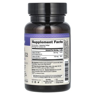NatureWise, wegańska witamina K2, MK-7 i MK-4, 90 wegetariańskich softgels