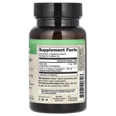 Naturee, 5-HTP Plus+, 200 mg, 30 kapsułek wegetariańskich Naturee, 5-HTP Plus+, 200 mg, 30 kapsułek wegetariańskich