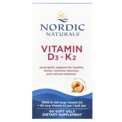 Nordic Naturals, witamina D3 + K2, Great Orange, 60 miękkich żeli