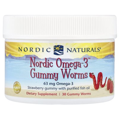 Nordic Naturals, Nordic Omega-3 ™ Gummy Worms, truskawki, 30 gumowatymi robakami