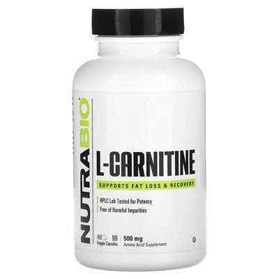 Nutrabio, L-karnityna, 500 mg, 90 kapsułek wegetariańskich