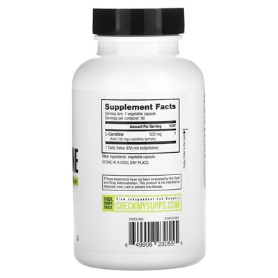 Nutrabio, L-karnityna, 500 mg, 90 kapsułek wegetariańskich