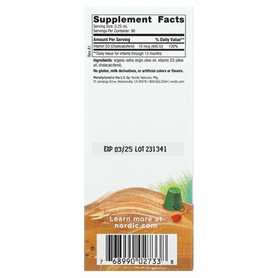 Nordic Naturals, witamina D3 Baby, płyn, 10 mcg (400 IU), 0,76 Fl Oz (22,5 ml) Nordic Naturals, witamina D3 Baby, płyn, 10 mcg (400 IU), 0,76 Fl Oz (22,5 ml)