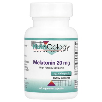 Nutricology, Melatonina, 20 mg, 60 Wegetariańskich Kapsułek Nutricology, Melatonina, 20 mg, 60 Wegetariańskich Kapsułek