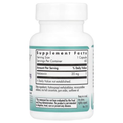 Nutricology, Melatonina, 20 mg, 60 Wegetariańskich Kapsułek Nutricology, Melatonina, 20 mg, 60 Wegetariańskich Kapsułek
