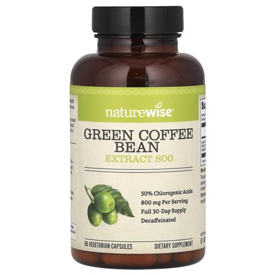 NatureWise, Ekstrakt z Zielonej Kawy, 800 mg, 60 Wegetariańskich Kapsułek NatureWise, Ekstrakt z Zielonej Kawy, 800 mg, 60 Wegetariańskich Kapsułek