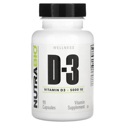 Nutrabio, witamina D-3, 125 mcg (5000 IU), 90 kapsułek