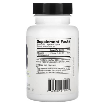 Nutrabio, witamina D-3, 125 mcg (5000 IU), 90 kapsułek