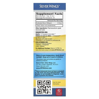 Naturalne skrzydła srebrne, srebro koloidalne, dodatkowa siła, 500 ppm, 4 fl oz (120 ml) Naturalne skrzydła srebrne, srebro koloidalne, dodatkowa siła, 500 ppm, 4 fl oz (120 ml)