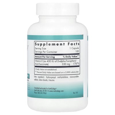 Nutricology, witamina E, 330 mg, 100 kapsułek wegetariańskich Nutricology, witamina E, 330 mg, 100 kapsułek wegetariańskich