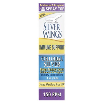 Natural Silver Wings, Colloidal Silver, Herbal Tincture Spray, 150 ppm, 1 fl oz (30 ml) (150 ppm for 15 sprays)