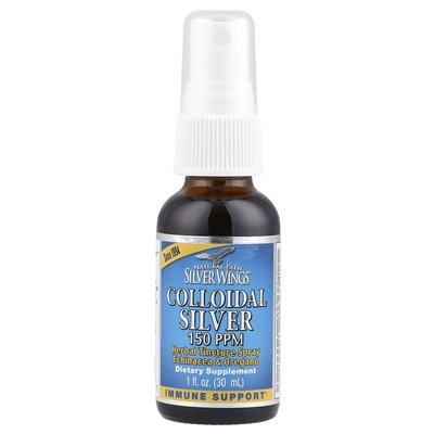 Natural Silver Wings, Colloidal Silver, Herbal Tincture Spray, 150 ppm, 1 fl oz (30 ml) (150 ppm for 15 sprays)