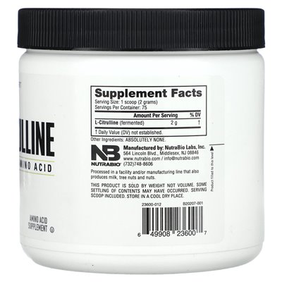 Nutrabio, L-cytrulina, wolna forma aminokwasowa, 5,3 uncji (150 g)