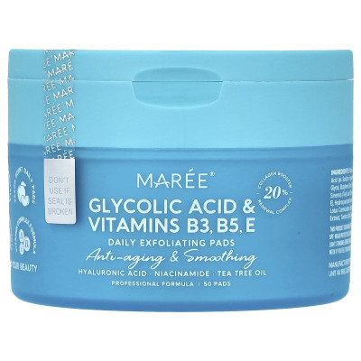Maree, Tägliche Peeling-Pads, Glykolsäure und Vitamine B3, B5, E, Pfirsich, 50 Pads