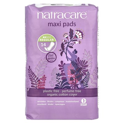 Natacare, podkładki Maxi, Organiczna pokrywa bawełny, regularne, 14 podkładek