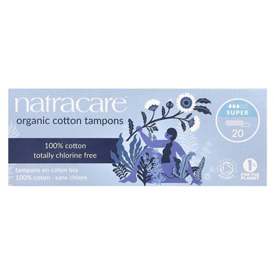 Natacare, organiczne bawełniane tampony, super, 20 tamponów