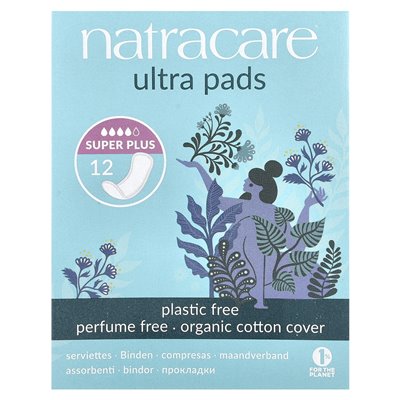 Natacare, ultra podkładki, ochronna ogroda organiczna, Super Plus, 12 podkładek