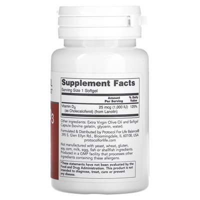 Life Balance Protocol, Vitamin D3, 1000 IU, 120 softgels