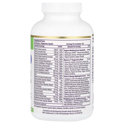 Paradise Herbs, Ziemska Mieszanka, Jedna Dziennie Superfood Multi-Witamina, Bez Żelaza, 120 Wegetariańskich Kapsułek Paradise Herbs, Ziemska Mieszanka, Jedna Dziennie Superfood Multi-Witamina, Bez Żelaza, 120 Wegetariańskich Kapsułek