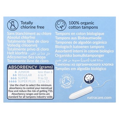 Natacare, organiczne tampony z bawełny, regularne, 10 tamponów