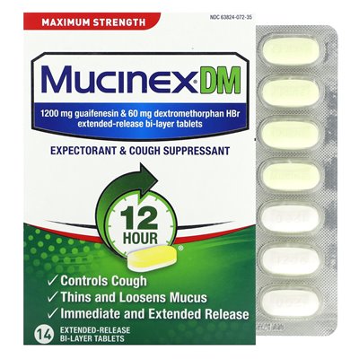 Mucyinex, DM, maksymalna wytrzymałość, 14 tabletek z rozszerzonym uwalnianiem