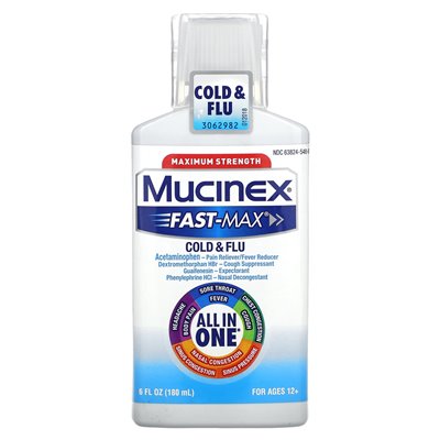 Mucynex, szybka zimna i grypa, maksymalna wytrzymałość, w wieku 12+, 6 fl oz (180 ml)
