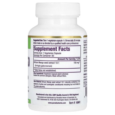 Paradise Herbs, Afrikanischer Mangoextrakt, 60 vegetarische Kapseln