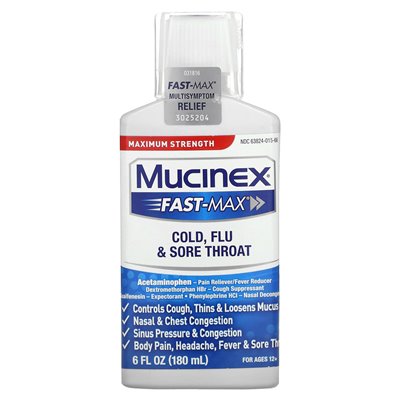 Mucynex, szybkie mnóstwo, grypa i ból gardła, maksymalna wytrzymałość, dla wieku 12+, 6 fl oz (180 ml)