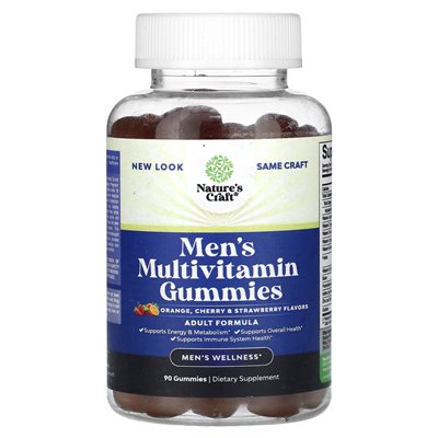Nature's Craft, Men's Multivitamin Gummies, Orange, Cherry and Strawberry, 90 Gummies