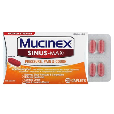 Mucyine, sinus-Max, ciśnienie, ból i kaszel, dla wieku 12+, 20 kapleczek