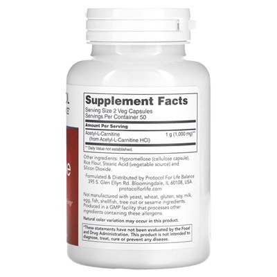 Life Balance Protocol, Acetyl-L-Carnitine, 500mg, 100 Veggie Capsules