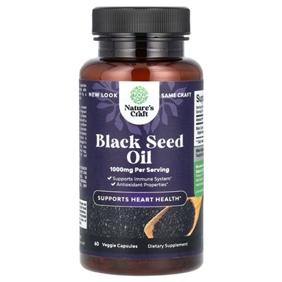 Nature's Craft, Black Seded Oil, 1000 mg, 60 kapsułek wegetariańskich (500 mg na kapsułkę)