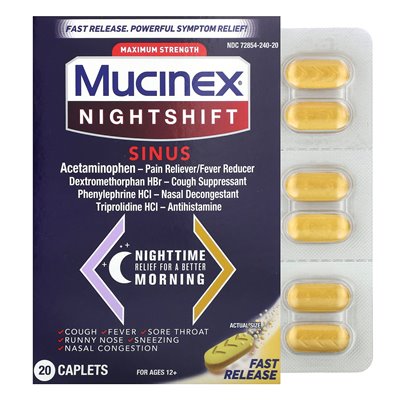 Mucyine, Night Shift, Sinus, Maximum Strength, Age 12+, 20 Capsules
