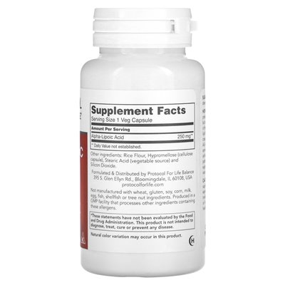 Protocol for Life Balance, Kwas Alfa-Liponowy, 250 mg, 90 Wegetariańskich Kapsułek Protocol for Life Balance, Kwas Alfa-Liponowy, 250 mg, 90 Wegetariańskich Kapsułek