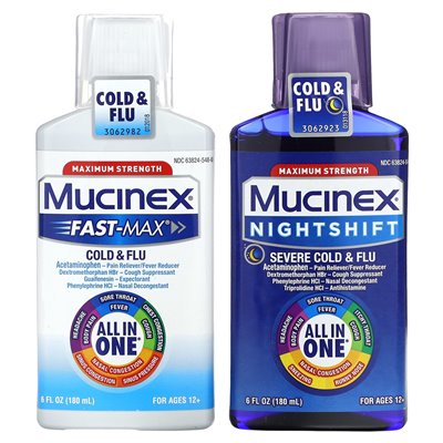 Mucinex, Day & Night Cold & Flu Pack, Maximum Strength, For Ages 12+, 2 Bottles, 6 fl oz (180 ml) Each