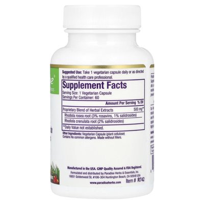 Paradise Herbs, Rhodiola, 60 vegetarische Kapseln