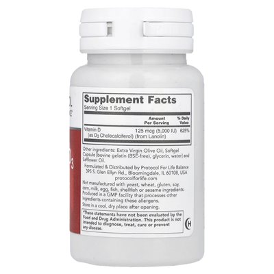 Life Balance Protocol, Vitamin D3, hohe Wirksamkeit, 5000 IE, 120 Weichkapseln